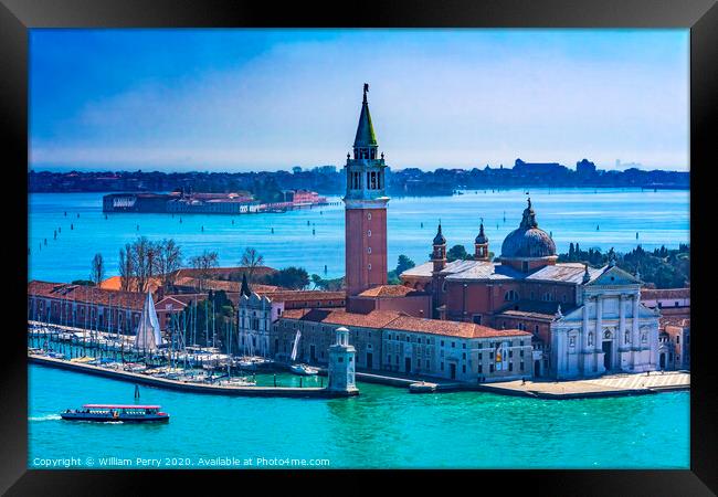 San Giorgio Maggiore Church Island Grand Canal Boats Venice Italy Framed Print by William Perry