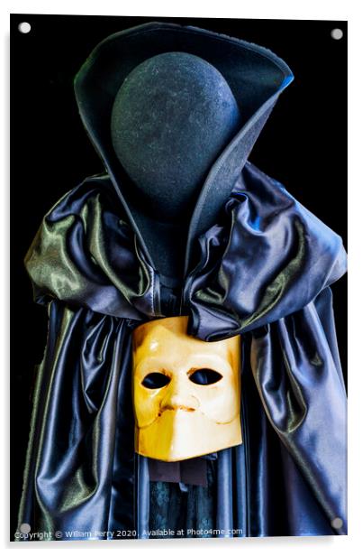 Traditional Venetian Mask Black Cape Venice Italy Acrylic by William Perry