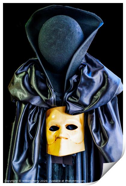 Traditional Venetian Mask Black Cape Venice Italy Print by William Perry