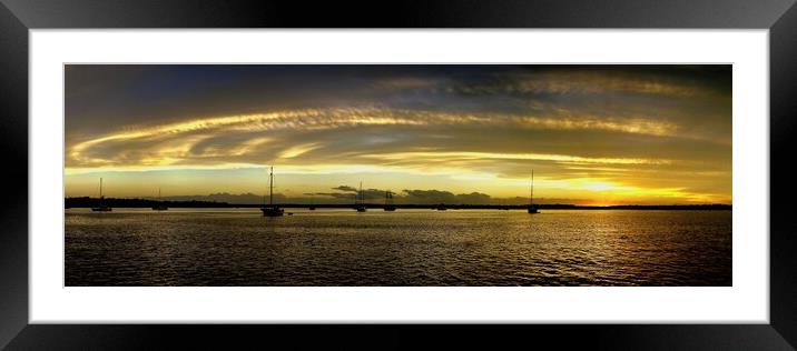 Yellow cloudy coastal nautical Sunset Seascape panorama.  Framed Mounted Print by Geoff Childs