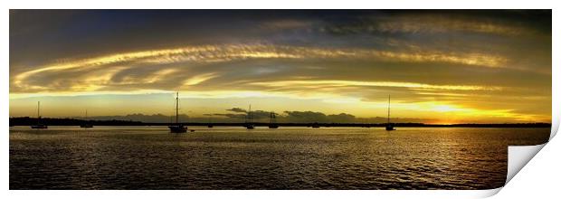 Yellow cloudy coastal nautical Sunset Seascape panorama.  Print by Geoff Childs