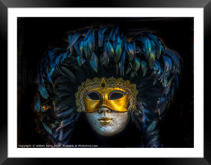 Black Venetian Mask Venice Italy Framed Mounted Print by William Perry
