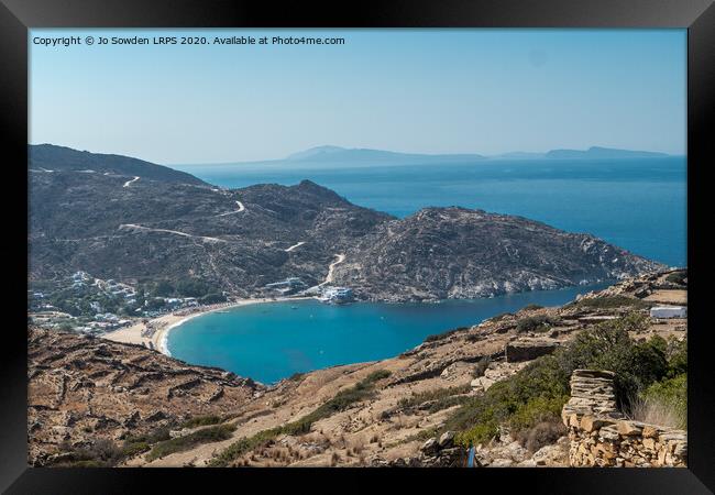 Ios coastal View, Greece Framed Print by Jo Sowden