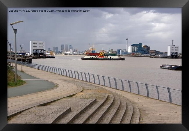 Ferry leaving North Woolwich, London Framed Print by Laurence Tobin
