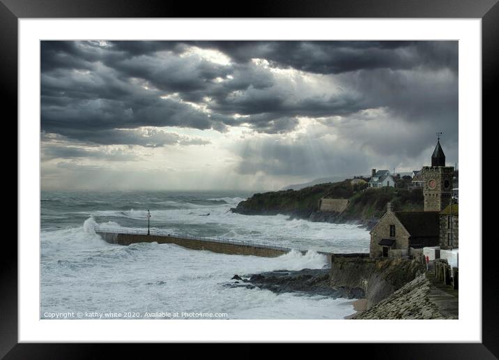  Porthleven Cornwall on a stormy day Framed Mounted Print by kathy white