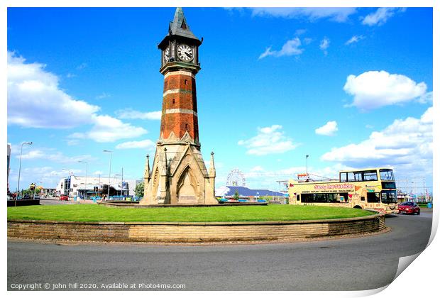 The landmark clock tower against a blue sky at Skegness in Lincolnshire. Print by john hill