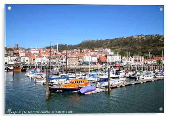 The Marina town and castle at Scarborough in Yorkshire. Acrylic by john hill