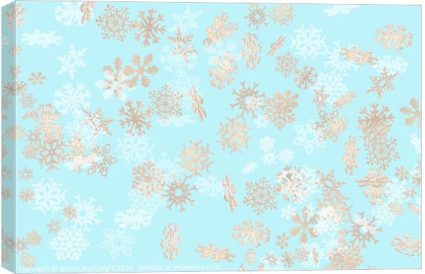 Falling snowflakes pattern on blue background Canvas Print by Simon Bratt LRPS