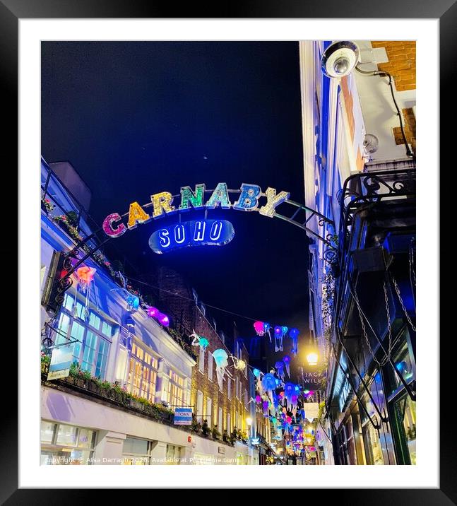 London Carnaby Street Christmas Lights Framed Mounted Print by Ailsa Darragh