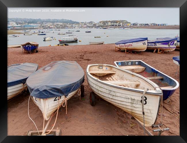 Boats on Teign River Beach, Teignmouth, Devon - Co Framed Print by Philip Brown