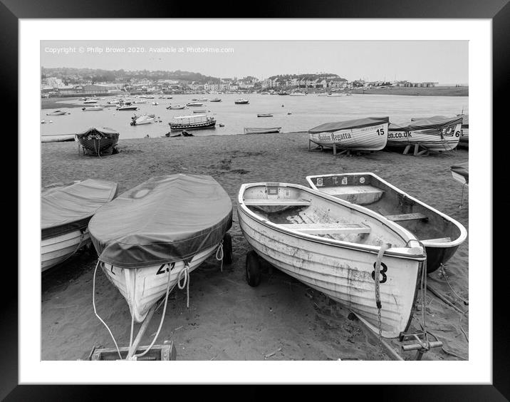 Boats on Teign River Beach, Teignmouth, Devon - B& Framed Mounted Print by Philip Brown