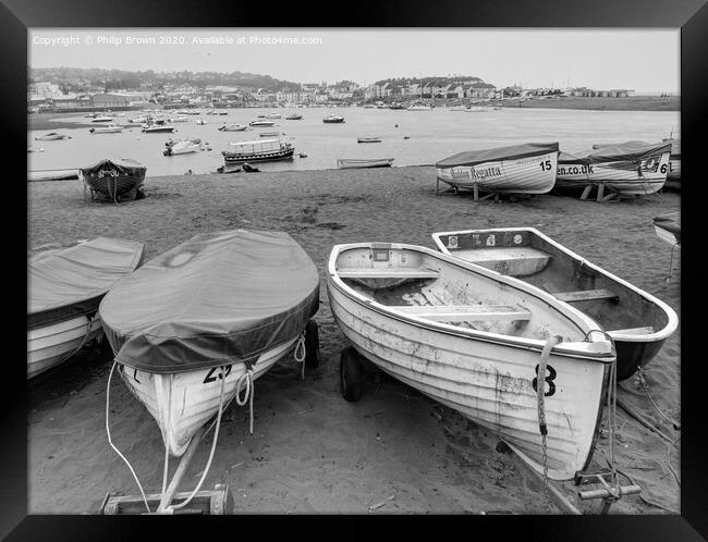 Boats on Teign River Beach, Teignmouth, Devon - B& Framed Print by Philip Brown