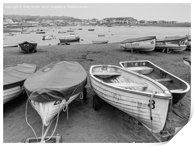 Boats on Teign River Beach, Teignmouth, Devon - B& Print by Philip Brown