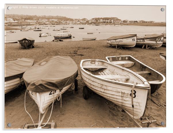 Boats on Teign River Beach, Teignmouth, Devon - Se Acrylic by Philip Brown