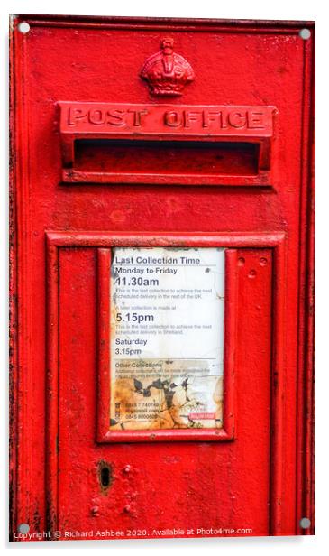 Red post box Acrylic by Richard Ashbee