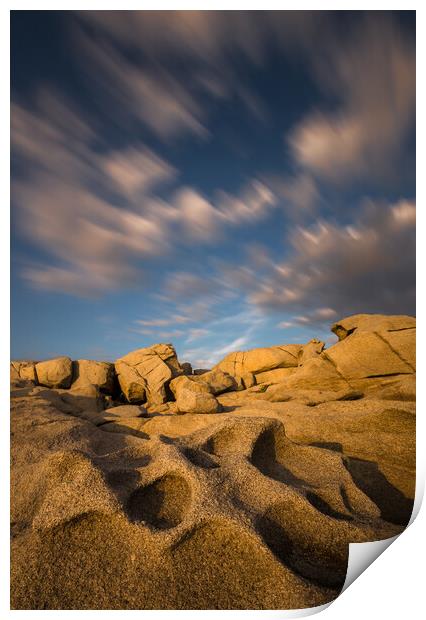 Long exposure clouds over the interesting shape rock Print by Arpad Radoczy