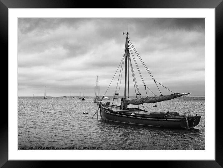'Endeavour' at anchor. Dunkirk restored 'small ship' at Old Leigh, Essex, UK.  Framed Mounted Print by Peter Bolton