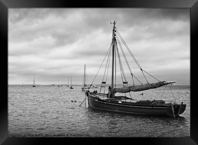 'Endeavour' at anchor. Dunkirk restored 'small ship' at Old Leigh, Essex, UK.  Framed Print by Peter Bolton