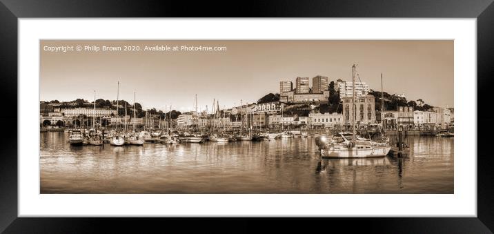 Torquay Harbor, Devon, Panorama Sepia Framed Mounted Print by Philip Brown