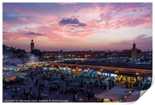 "Sunset Magic at Jemaa el-Fna: Unveiling Marrakesh Print by Mike Byers