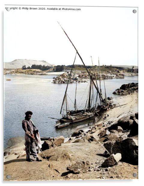 100 Year old Egyptian Photo, The Elephantine Island,, Colorized Acrylic by Philip Brown