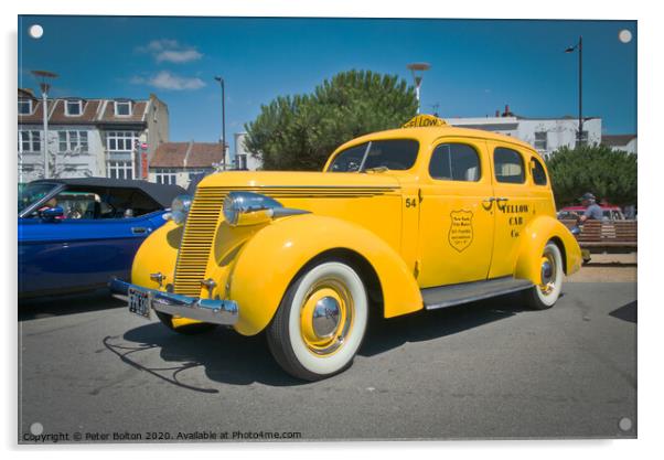 'Big Yellow Taxi' on display at Southend on Sea, Essex, UK. Vintage vehicle at a show. Acrylic by Peter Bolton