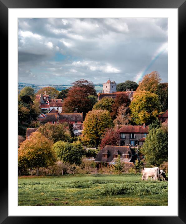 Rainbow over Burpham Framed Mounted Print by Mark Jones