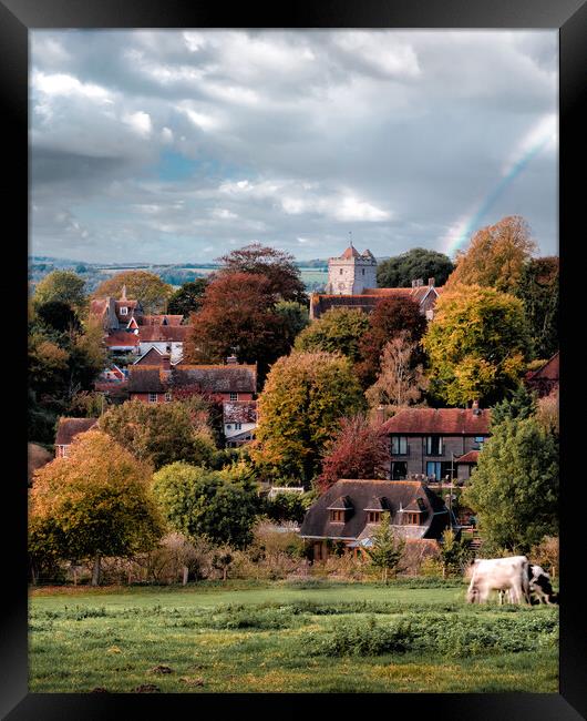 Rainbow over Burpham Framed Print by Mark Jones