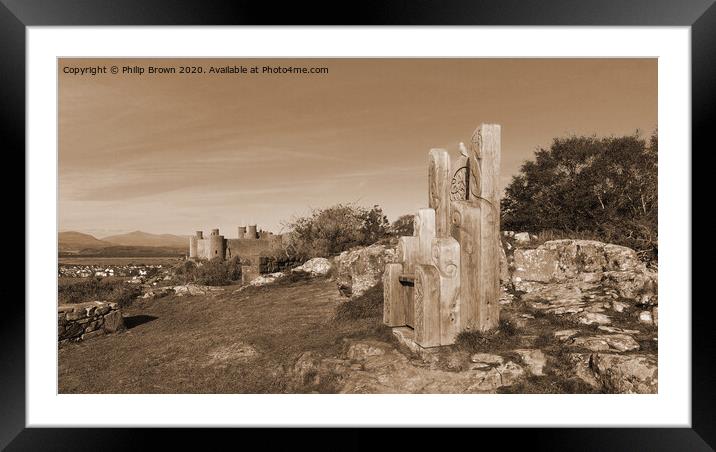 Harlech Castle Panorama, Sepia Framed Mounted Print by Philip Brown