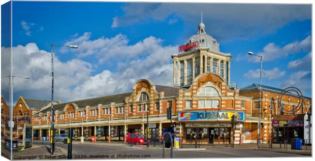 'Kursaal', Southend on Sea, Essex, UK. Grade II listed opened in 1901, the worlds first purpose built amusement park. Canvas Print by Peter Bolton