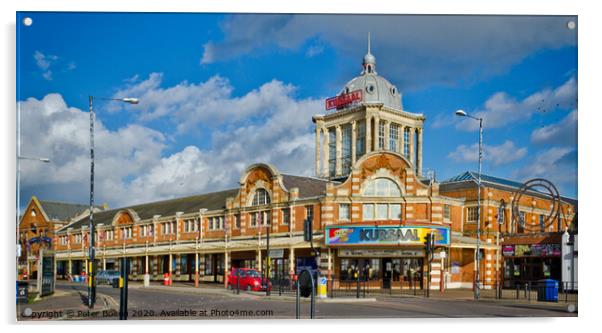 'Kursaal', Southend on Sea, Essex, UK. Grade II listed opened in 1901, the worlds first purpose built amusement park. Acrylic by Peter Bolton