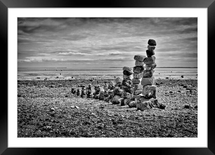 Abstract 'land art' on East Beach, Shoeburyness, Essex, UK. Framed Mounted Print by Peter Bolton