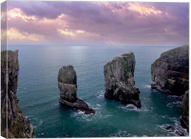 Stack Rocks Sunset, Pembrokeshire. Canvas Print by Colin Allen