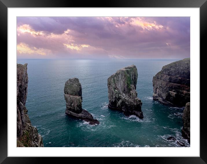 Stack Rocks Sunset, Pembrokeshire. Framed Mounted Print by Colin Allen