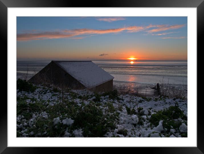 Winter sunrise at the old Boat Shed, Shoeburyness Garrison, Essex, UK. Framed Mounted Print by Peter Bolton