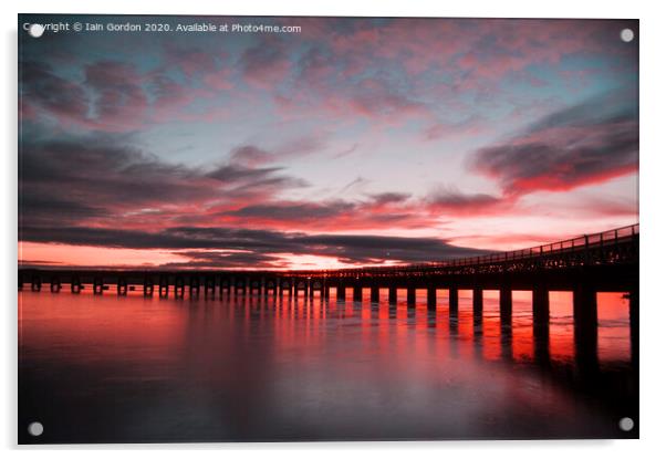 Gorgeous Sunset Tay Rail Bridge Dundee Scotland Acrylic by Iain Gordon
