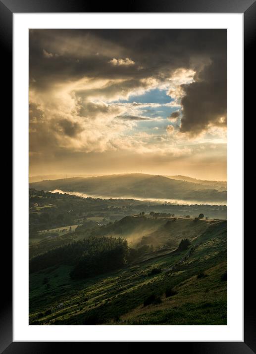 Mist and sunbeams over Charlesworth, Derbyshire Framed Mounted Print by Andrew Kearton