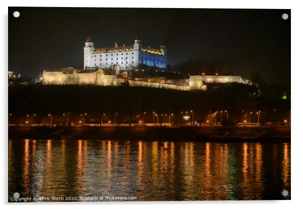 Bratislava Castle annd  the River Danube. Acrylic by Chris North