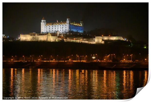 Bratislava Castle annd  the River Danube. Print by Chris North