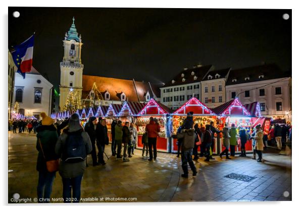 Christmas market in Bratislava, Slovakia. Acrylic by Chris North