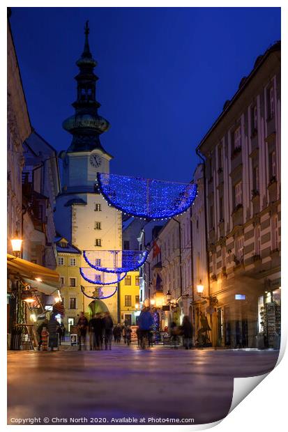 Bratislava old town at night. Print by Chris North