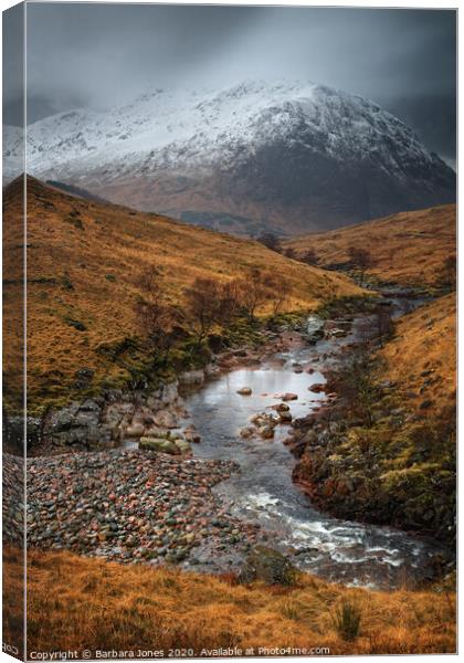 Glen Etive Moody Scene Scottish Highlands. Canvas Print by Barbara Jones