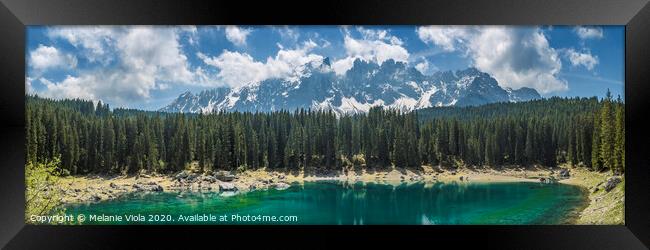 LAKE CAREZZA and mountain range | Panoramic Framed Print by Melanie Viola