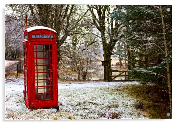 Old Red Phone Box in the Snow Acrylic by Derek Beattie