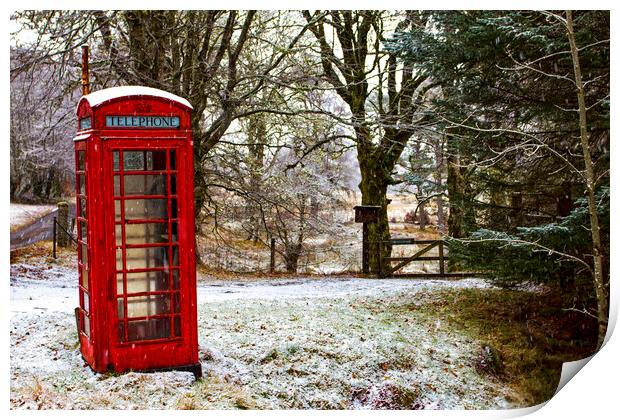 Old Red Phone Box in the Snow Print by Derek Beattie