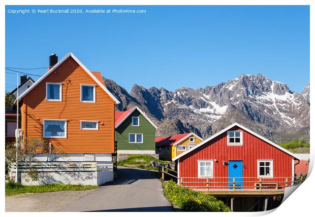 Norwegian Houses Lofoten Islands Norway Print by Pearl Bucknall