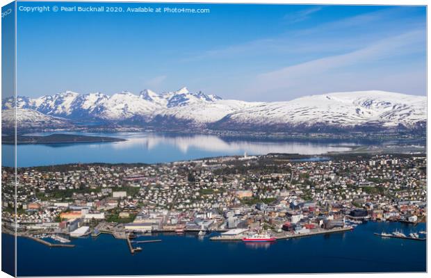 Tromso and Mountains in Norway Canvas Print by Pearl Bucknall