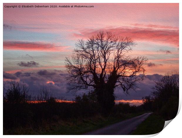 Pink and grey sunset in Lincolnshire Print by Elizabeth Debenham