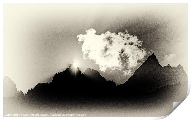 The Rising Sun over the Aiguille de Grépon in the French Alps Print by Colin Woods