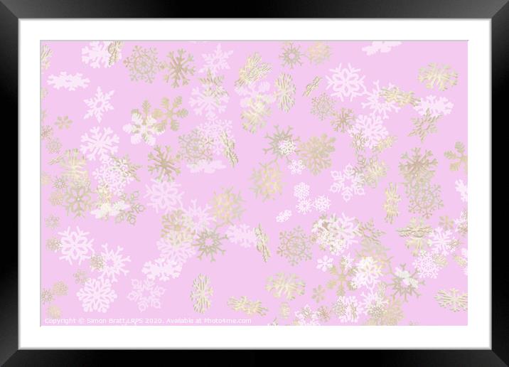 Falling snowflakes pattern on pink background Framed Mounted Print by Simon Bratt LRPS